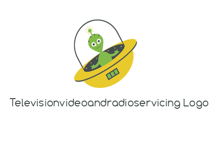 cartoon spaceship and alien logo