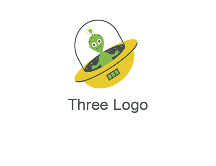 cartoon spaceship and alien logo