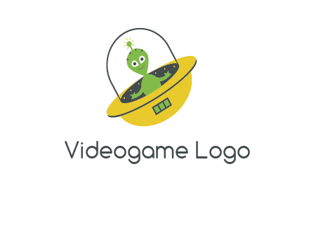 cartoon spaceship and alien logo