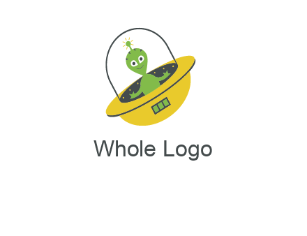 cartoon spaceship and alien logo