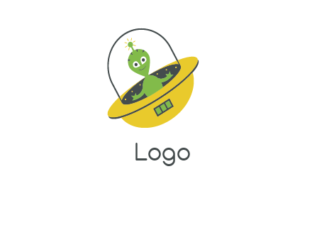 cartoon spaceship and alien logo