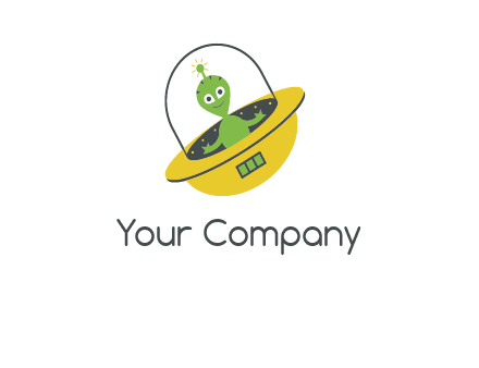 cartoon spaceship and alien logo