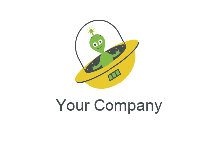 cartoon spaceship and alien logo