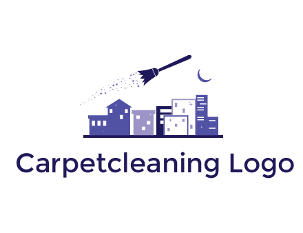 flying broom in city with moon logo