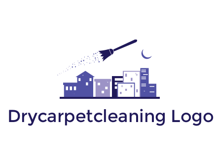 flying broom in city with moon logo