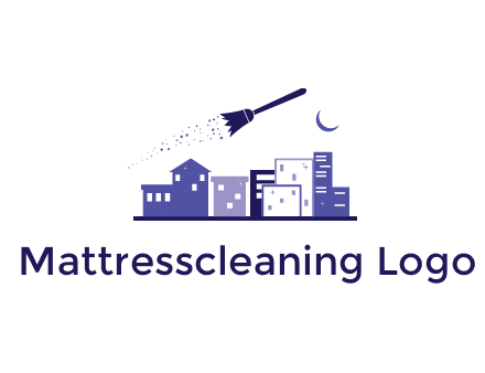 flying broom in city with moon logo