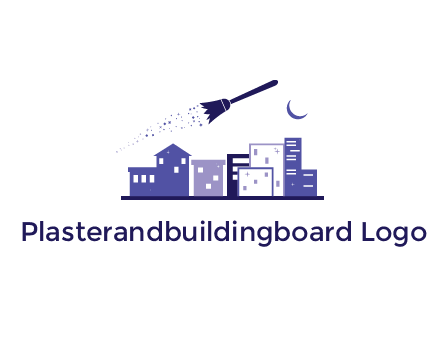 flying broom in city with moon logo