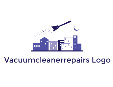 flying broom in city with moon logo