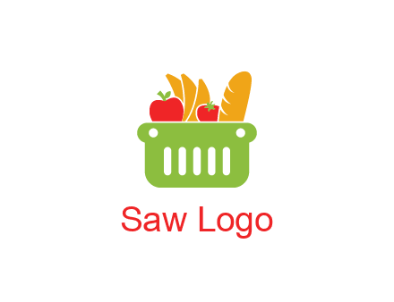 grocery in basket illustration