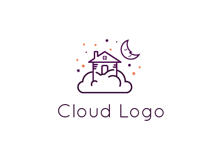 house on cloud with moon and stars logo