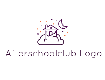 house on cloud with moon and stars logo