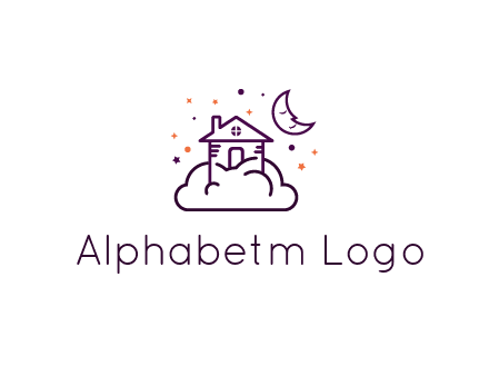 house on cloud with moon and stars logo