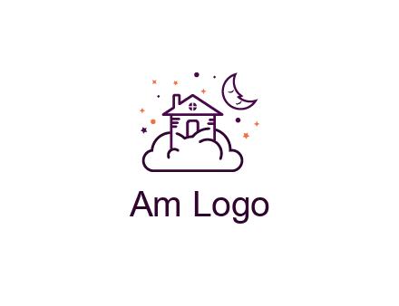 house on cloud with moon and stars logo