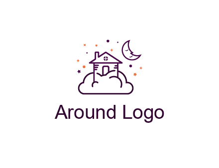 house on cloud with moon and stars logo