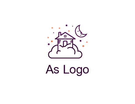house on cloud with moon and stars logo