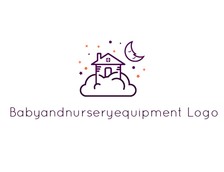 house on cloud with moon and stars logo