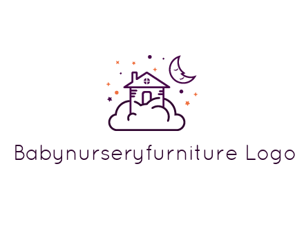 house on cloud with moon and stars logo