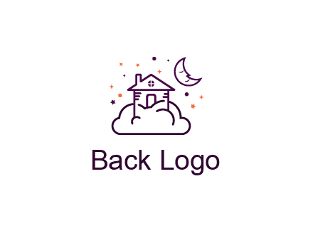 house on cloud with moon and stars logo