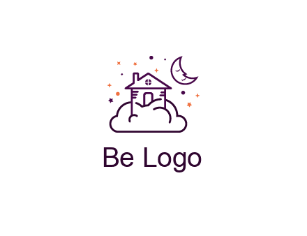 house on cloud with moon and stars logo