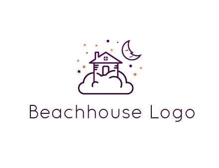 house on cloud with moon and stars logo