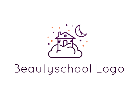 house on cloud with moon and stars logo