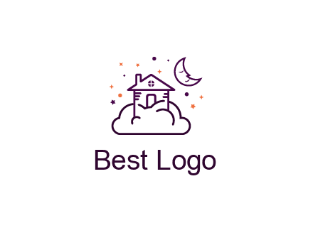 house on cloud with moon and stars logo