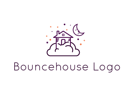 house on cloud with moon and stars logo