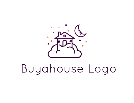 house on cloud with moon and stars logo