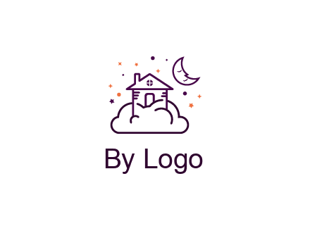house on cloud with moon and stars logo