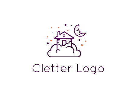 house on cloud with moon and stars logo