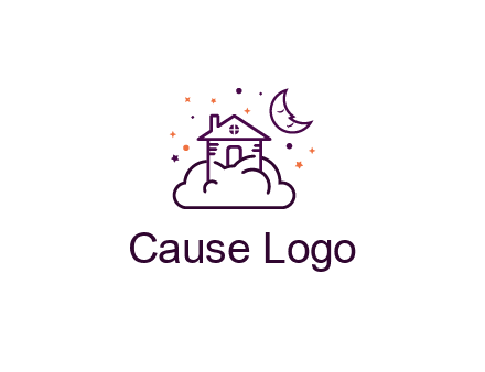 house on cloud with moon and stars logo