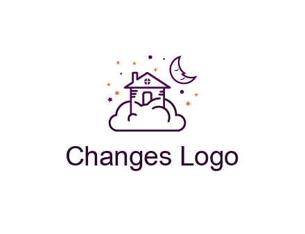 house on cloud with moon and stars logo