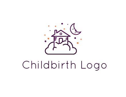 house on cloud with moon and stars logo