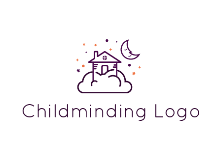 house on cloud with moon and stars logo