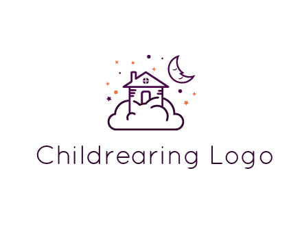 house on cloud with moon and stars logo