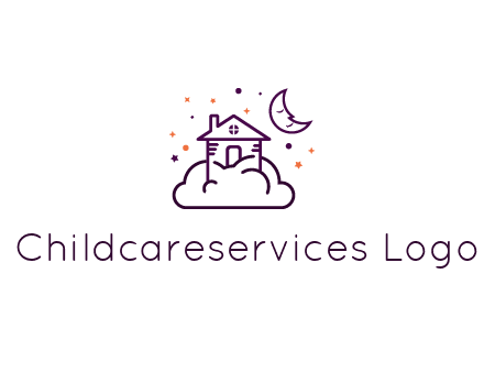 house on cloud with moon and stars logo