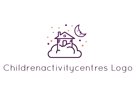house on cloud with moon and stars logo
