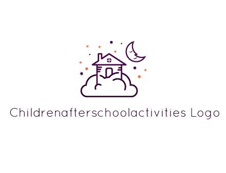 house on cloud with moon and stars logo