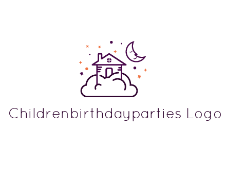 house on cloud with moon and stars logo