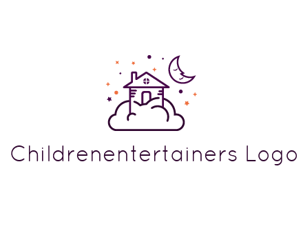 house on cloud with moon and stars logo
