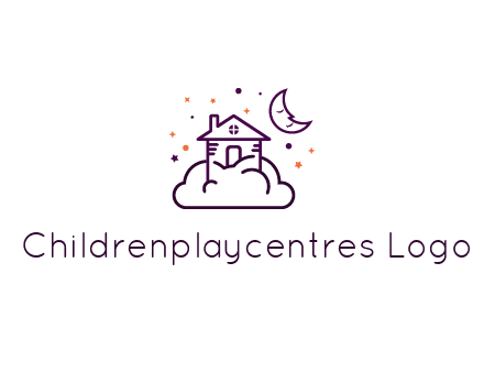 house on cloud with moon and stars logo