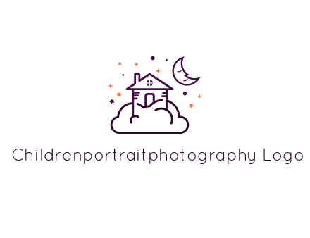 house on cloud with moon and stars logo