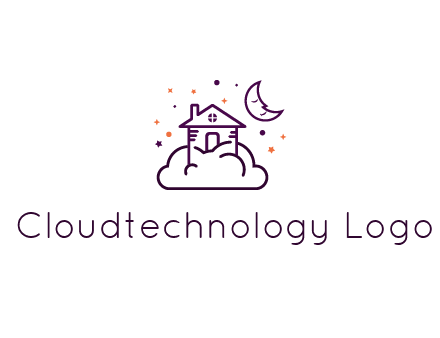 house on cloud with moon and stars logo