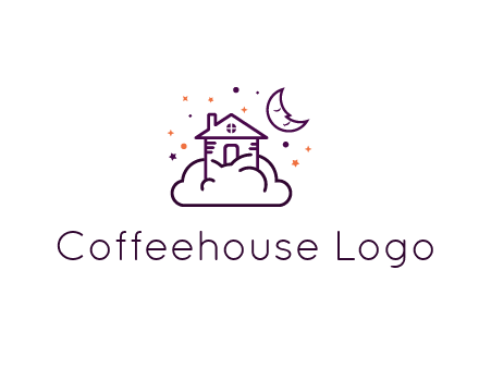 house on cloud with moon and stars logo