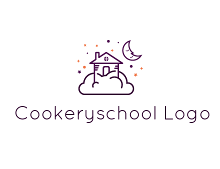 house on cloud with moon and stars logo