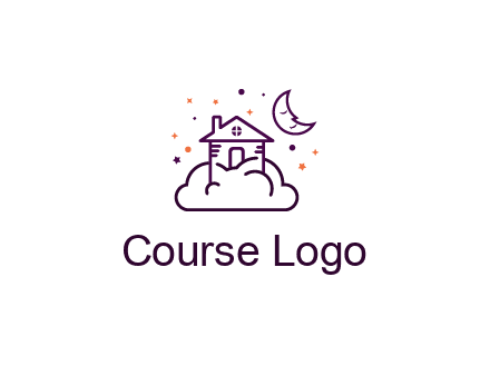 house on cloud with moon and stars logo