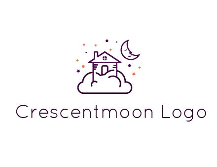 house on cloud with moon and stars logo