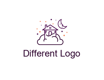 house on cloud with moon and stars logo