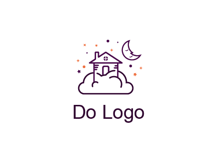 house on cloud with moon and stars logo