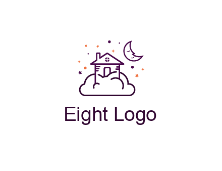 house on cloud with moon and stars logo